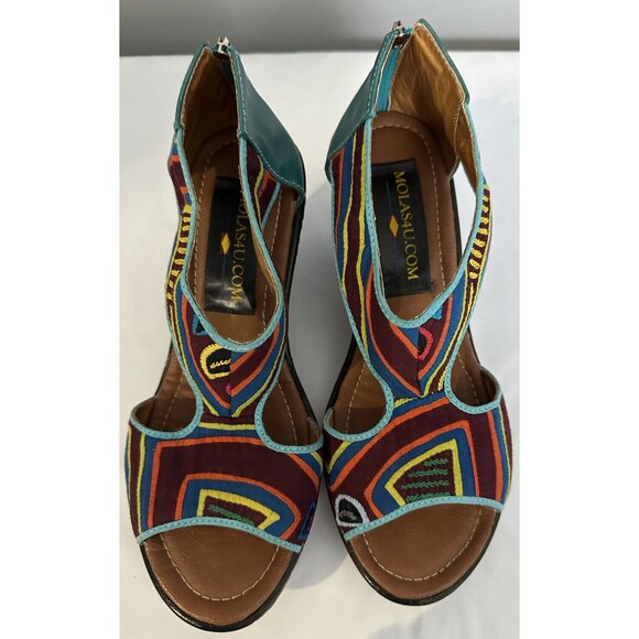 MOLAS4U Size EU36.5 US 6.5 multicolored Sandals Back Zip 2.5” Heel Wedge Shoes - Picture 8 of 8